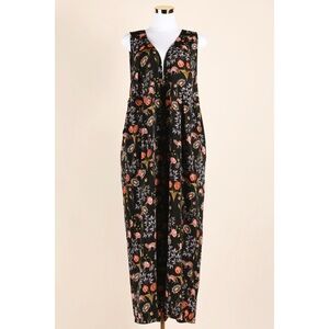 Sz 4X Neon Rose Cats In The Garden Open Back Floral Patterned Black Jumpsuit GUC